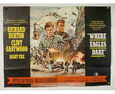 WHERE EAGLES DARE (1968) UK Quad film poster, classic WWII action movie starring Clint Eastwood, folded.