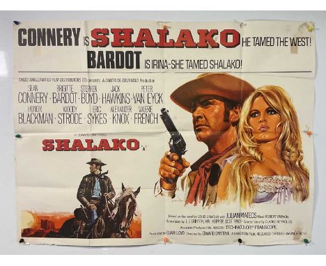 SHALAKO (1968) UK Quad film poster featuring Tom Chantrell artwork of Brigitte Bardot and Sean Connery, folded.