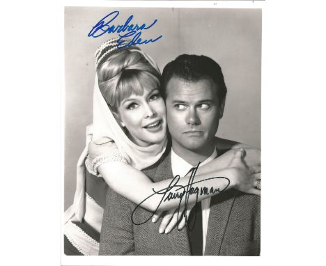 Barbara Eden and Larry Hagman signed 10x8 I Dream of Jeanie black and white photo. Barbara Eden ,born Barbara Jean Morehead, 
