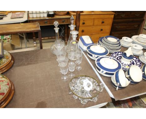 A quantity of various glassware to include Pall Mall, 19th Century examples, decanters and stoppers, glass light fitting etc.