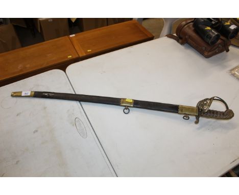 An 1822 pattern Infantry Officers sword with leather scabbard 