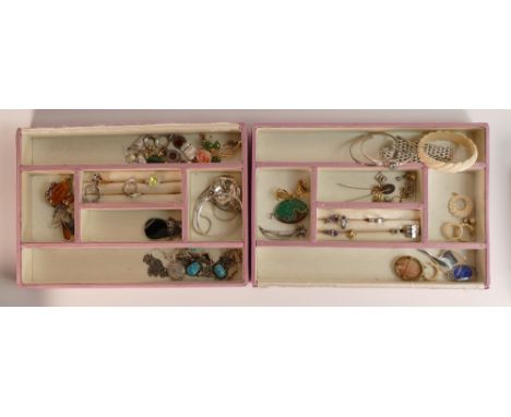 A good collection of ladies vintage Silver gem set jewellery including rings, necklaces, bracelets, earrings, Brooches,carved
