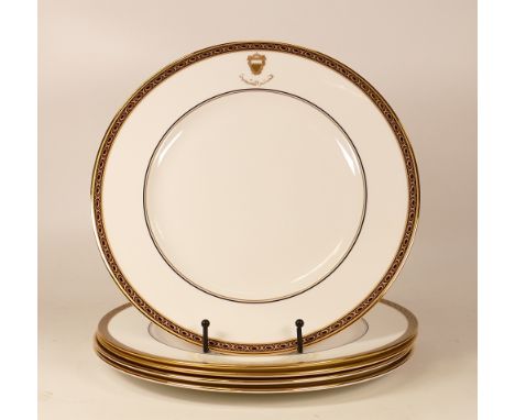 Five De Lamerie Fine Bone China heavily gilded Special Commission patterned Dinner Plates  with with Gudaibiya Palace Motif, 