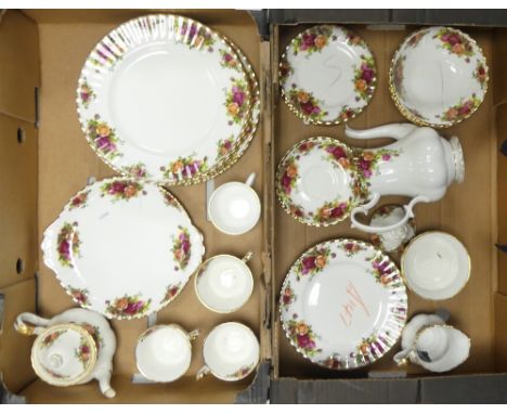 A collection of Royal Albert Old Country Roses to include coffee pot, small teapot, cake plate, 6 dinner plates, 6 salad plat