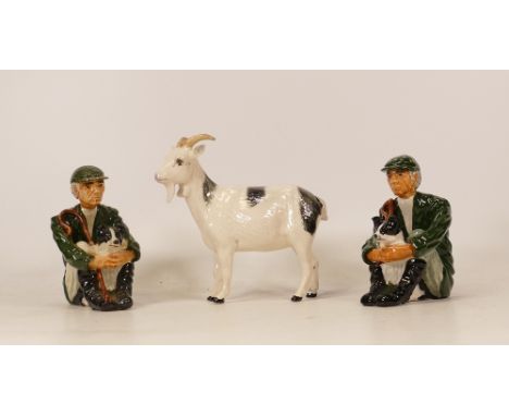 Beswick Nigerian pot bellied pygmy goat ( boxed) together with two Shebeg shepherd figures . 