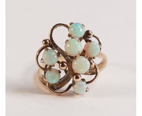 9ct gold and opal gem set ring, not hallmarked but tested as 9ct or better, ring size K.  Weight 3.68g 