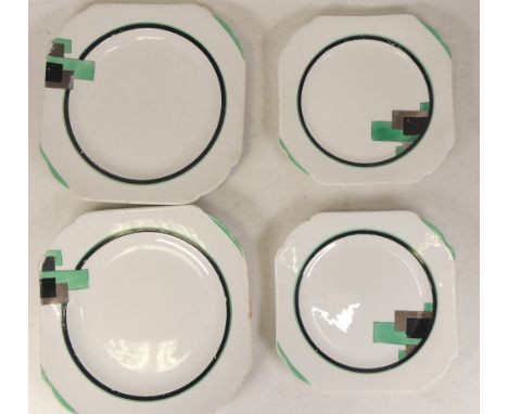 Shelley Vogue Green Blocks Pattern Side Plates and Saucers (4) 