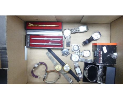 A collection of Gents watches to include Timex , Accurist , Seiko , etc together with Papermate boxed pens (1 tray) 
