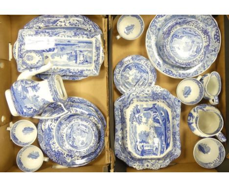 Spode Blue Italian tea and dinnerware to include cream jug, 2 dinner plate, 2 salad plates, milk jug, 2 serving plates, 1 sou