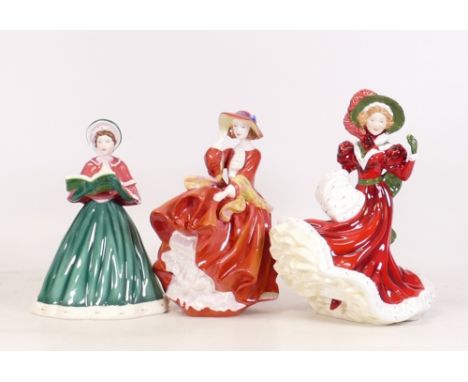 Three Royal Doulton Lady Figures to include Pretty Ladies Top O' The Hill HN4778, Petites Christmas Day 2010 HN5411 and On Th
