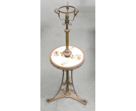 A Victorian Three Footed Standard Lamp with Table. Inset with a Carltonware Wiltshaw &amp; Robinson Chrysanthemum Pattern Cir