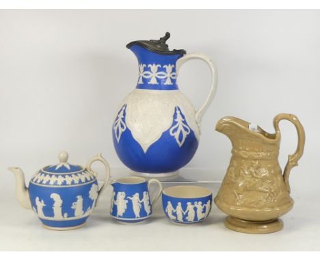 Copeland Spode Jasperware items to include tea service set to include teapot, milk jug and sugar bowl together with 2 Victori