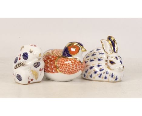 Royal Crown Derby paperweights pheasant ( no stopper), rabbit and harvest mouse ( ceramic stopper) (3) 