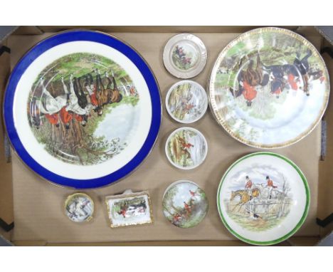 A Collection of 13 Hunting Themes Wall Plates with Paintings after J. F. Herring Snr. (1 Tray) 