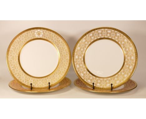 Four De Lamerie Fine Bone China heavily gilded Special Commission patterned Dinner Plates , specially made high end quality i