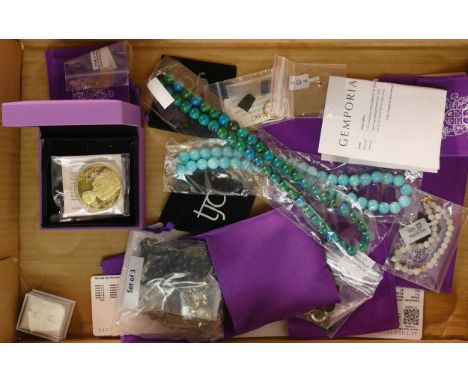A collection of unused Gemporia &amp; TJC jewellery including Sterling Silver Jadeite bracelet, pair Silver marquise earrings