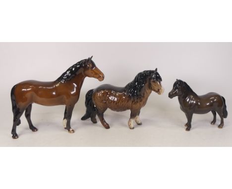 Beswick Shetland Pony 1033, Shetland Pony 1648 and New Forest Pony 1646 (3) 