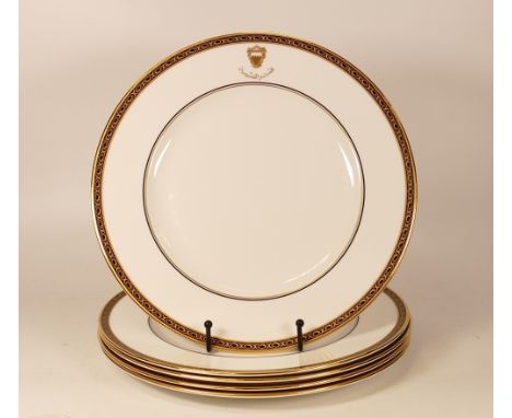 Five De Lamerie Fine Bone China heavily gilded Special Commission patterned Dinner Plates  with with Gudaibiya Palace Motif, 