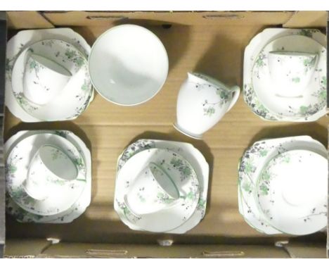 Shelley part tea set in the york shape, pattern 5064 to include 4 trio's, milk jug, sugar bowl, 3 side plates and two saucers