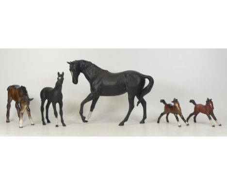 Royal Doulton black beauty (seconds) and foal together with Beswick foal 947 (a/f) and 2x foal 997 (one matt one gloss) (5) 