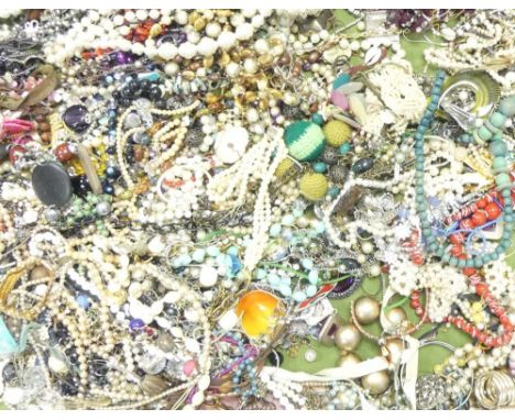 A large quantity of unsorted vintage costume jewellery 