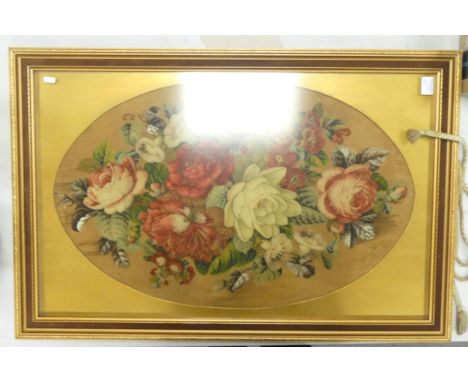 A Framed Vintage Plush 3D Artwork, Floral Sprays. Height: 97cm Width: 64cm 