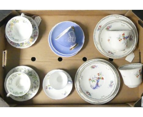 A collection of Shelley cups, saucers and trios to include Versaille, Chrysanthemum, Spring Bouquet, Harebell and Sgraffito (