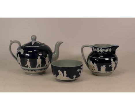 Copeland Spode milk jug, teapot (rim to lid damaged) and sugar bowl (3) 
