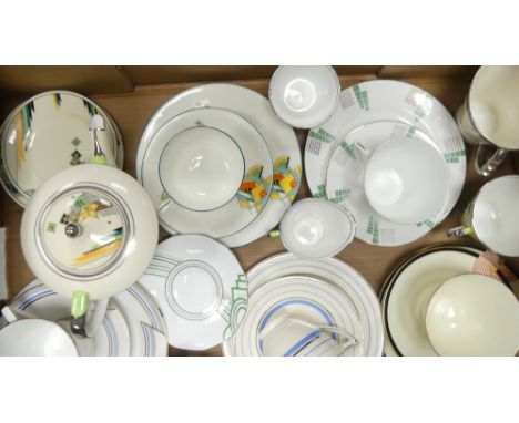A Collection of Art Deco China and Ceramic Teacups and Saucers, Tea For One Set. Factories include Aynsley, Windsor China, Ro