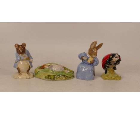 Royal Albert Beatrix Potter Bp Figures to include Cottontail, Gentle Mouse Made a Bow, Timmy Willie Sleeping &amp; Mother Lad