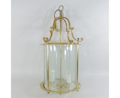 A vintage brass hall lantern, 51cm tall