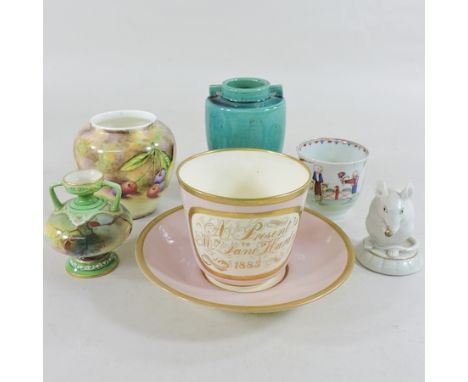 A collection of china to include a Royal Worcester miniature vase, 8cm tall, another vase signed, a Worcester teacup etc