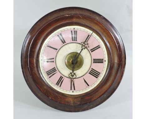 A 19th century mahogany cased dial clock, with an enamel dial, 27cm diameter overall
