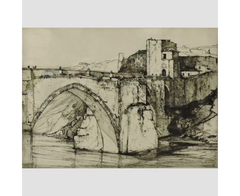 Oliver Hall, 1869-1957, Bridge over the Tagus, limited edition etching 16/50, signed in pencil to the margin, 29 x 40cm