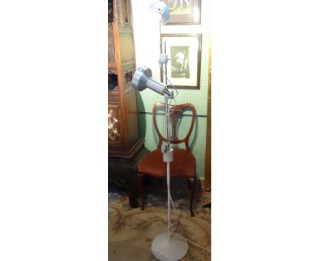 A contemporary floor standing and adjustable pedestal lamp base, having two lamp fittings, 150cm, together with a smaller adj
