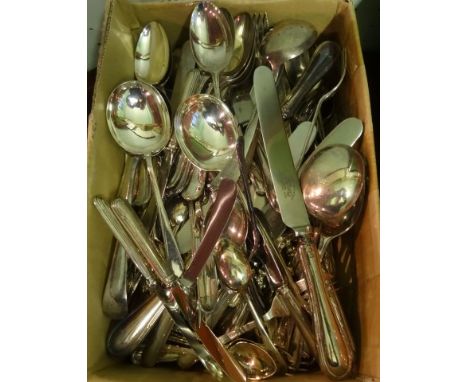 A large quantity of flatware, to include some silver handled examples. The majority silver plate.