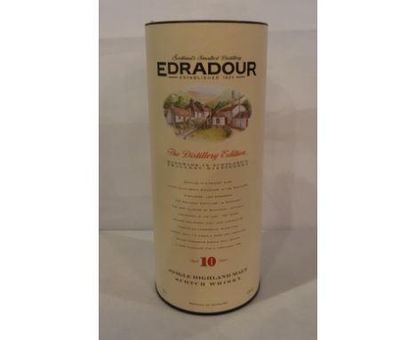 A cased bottle of Edradour Single Highland Malt Scotch Whisky (The Distillery Edition) aged 10 years, 70cl (40% volume).
