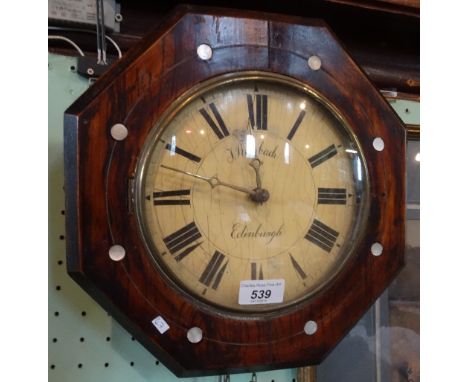 A late Victorian mahogany octagonal drop-dial wall clock, the enamel dial bearing Roman numerals and marked J. Ronbach, Edinb
