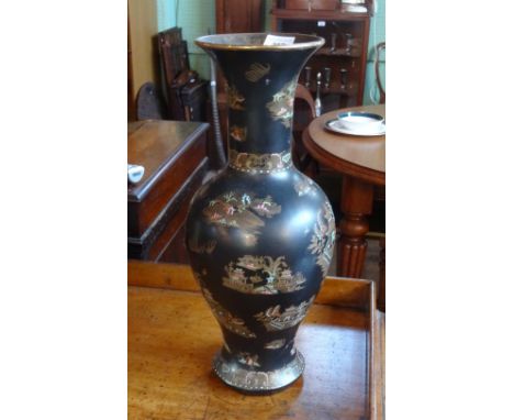 A large Carltonware vase with Mikado design on a black ground, printed marks to base, 47cm (AF).