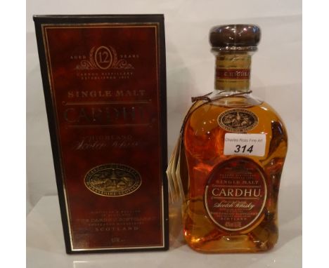 A boxed bottle of Cardhu Highland Single Malt Scotch Whisky, aged 12 years, 1ltr (40% volume).