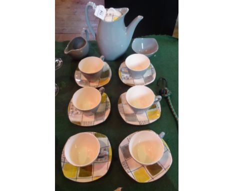 Terence Conran for Midwinter, a chequers pattern coffee service, comprising: six cups and saucers, coffee pot, sugar bowl and