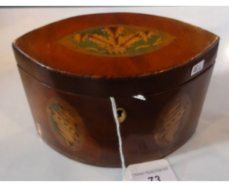 An Edwardian tea caddy of ovoid form, having inlaid decoration with lead interior lining, 11cm tall.