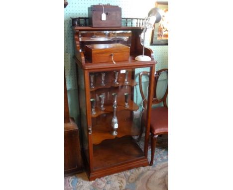 A mahogany display cabinet, having galleried shelf over bevelled edged mirror and three glass panelled sides, the interior wi