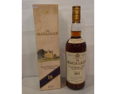 A boxed bottle of Macallan Single Highland Malt Scotch Whisky, distilled in 1971, aged 18 years, 75cl (43% volume).