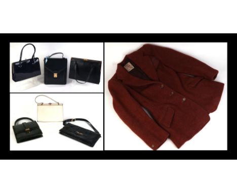 A vintage Harry Hall ladies HuntinHall tweed riding jacket, size small; together with six vintage handbags (7).