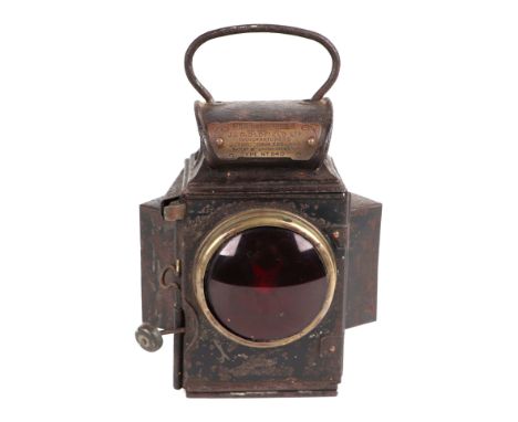 A J & R Oldfield Dependants Oil / Paraffin lamp with red lens as used on early 20th century car and traction engines.