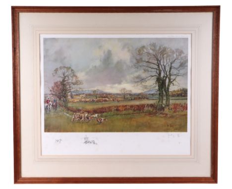 After John King - Hunting Scene - limited edition coloured print 17/350, signed in pencil to the margin, framed & glazed, 53 