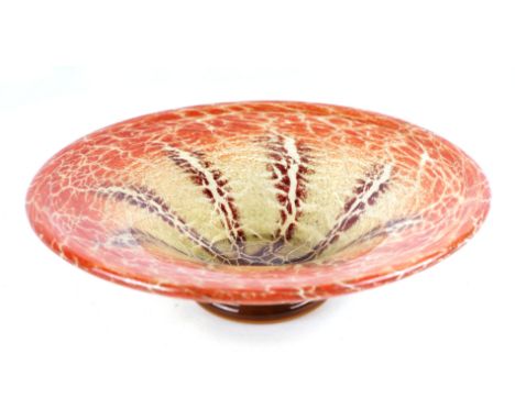 A WMF Ikora orange brown glass bowl designed by Karl Wiedmann, 27cms diameter.