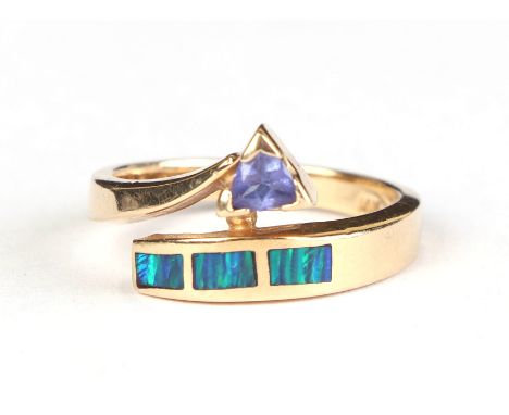 A 14ct gold modern design gem set ring, approx UK size N, 5.1g.