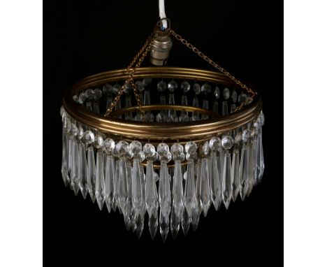 A three-tier ceiling light with prismatic drops, 26cms diameter.